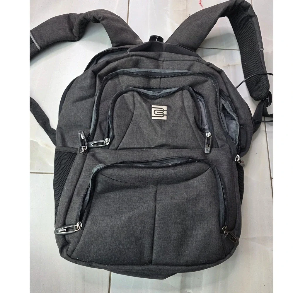 Bruno Cavalli Laptop Backpack Gray Heather USB Charging Port Travel Work Bag P4